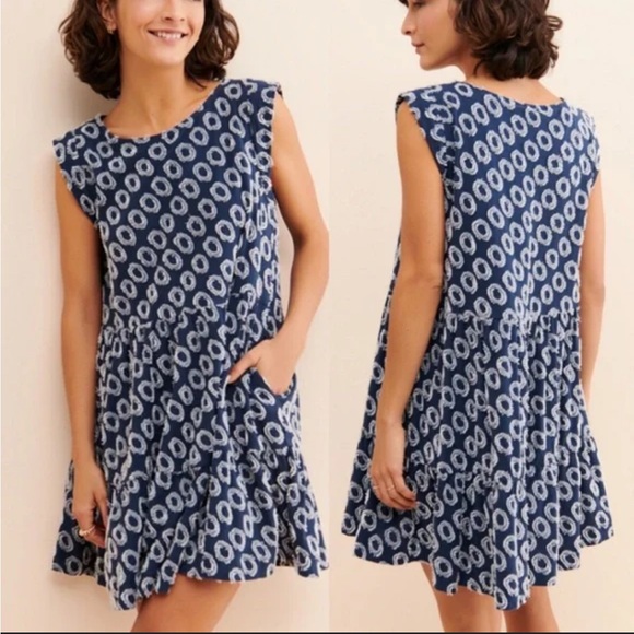 Maeve by Anthropologie women’s medium Lisanne Navy White Textured Tunic Dress - Picture 1 of 4